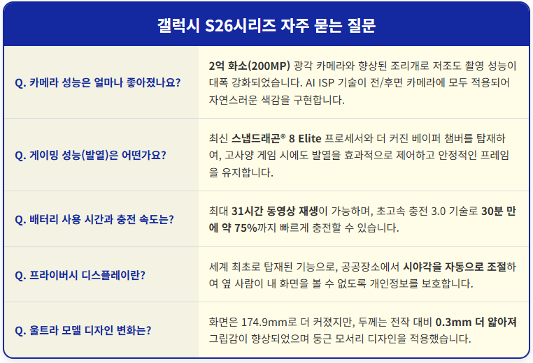 2026 갤럭시 S26 시리즈 주요 궁금사항 1