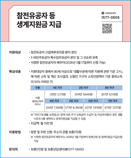 고엽제후유증/참전유공자 등 생계지원금 3