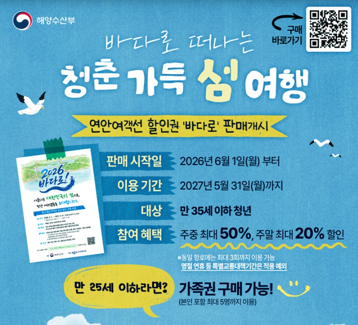 35세 이하 청춘 섬여행 바다로티켓 할인 2